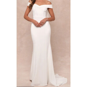 LULU'S sz L Arienne White Off-the-Shoulder Bridal Mermaid Maxi Dress NWT B63